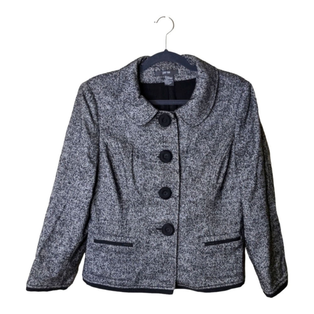 Per Se By Carlisle Wool Blend Tweed Blazer Jacket Women's 12 Black/Gray